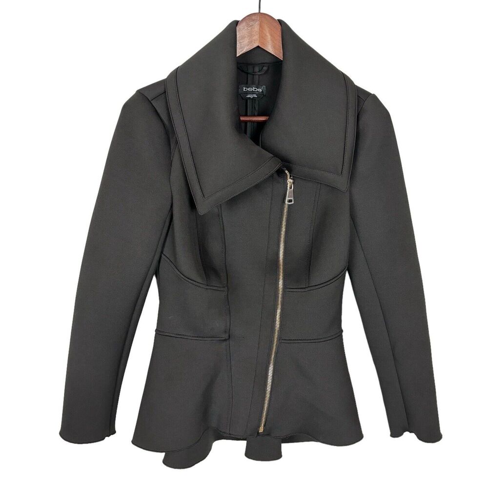 Bebe Black Peplum Moto Scuba Jacket Women's Small